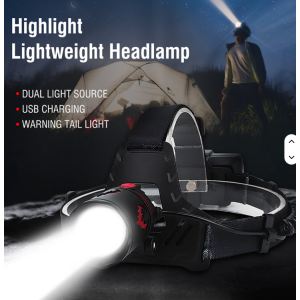 Oppladbar hodelykt 2000 lumen USB C lading